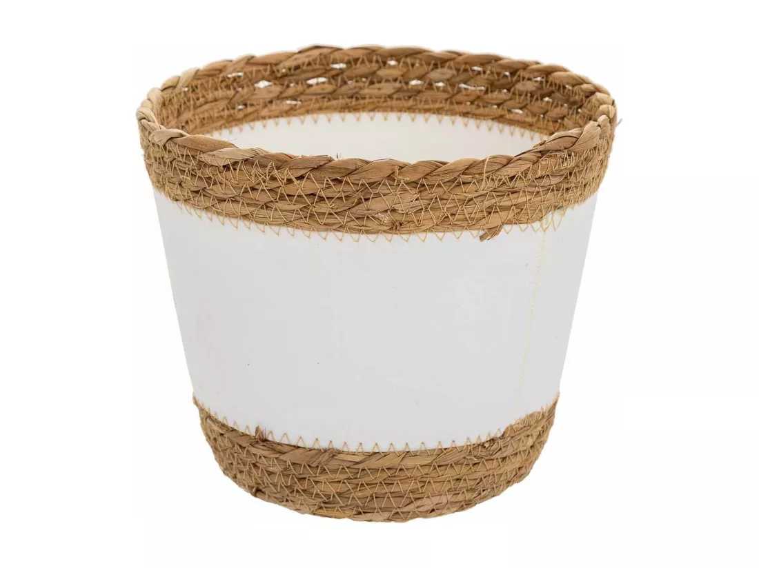 Panier en fibre naturelle et coton en blanc D20x17