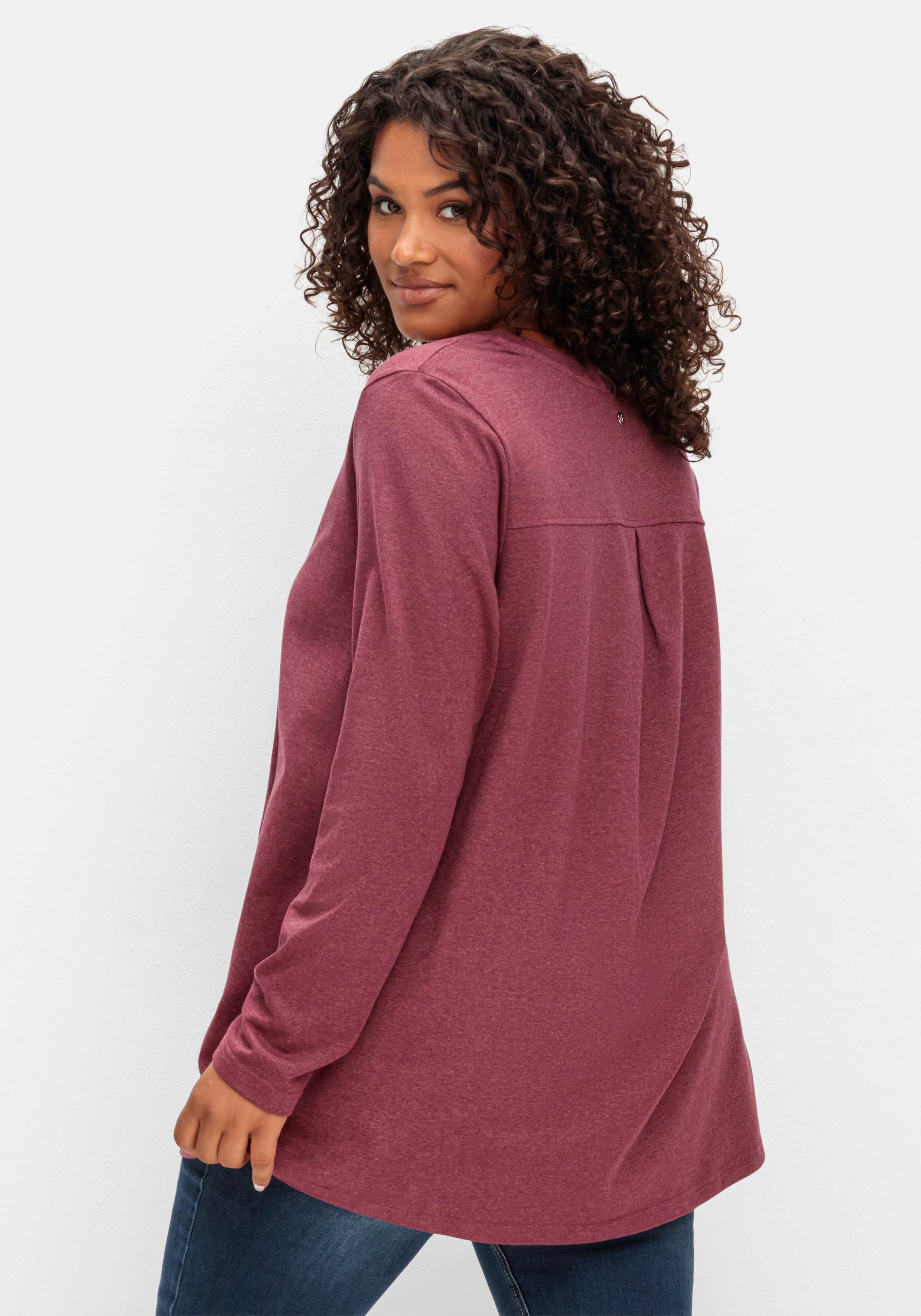 Fein meliertes Langarmshirt in A-Linie, mit Rundhals