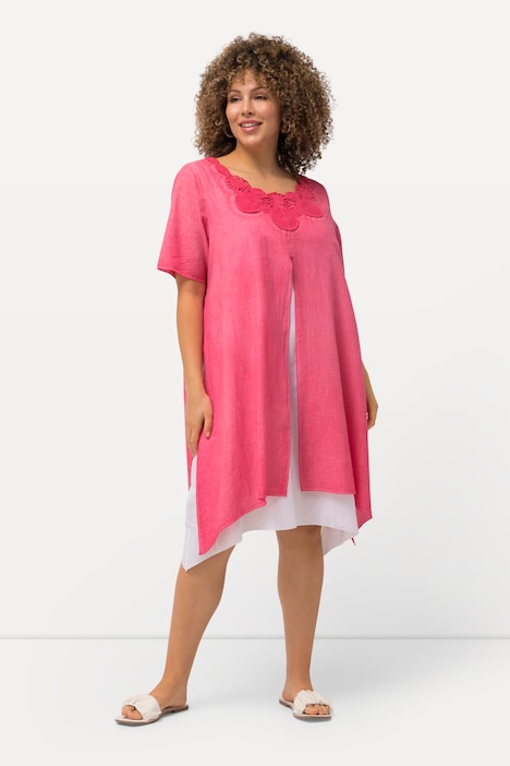 Tunika-Kleid, Spitze, doppellagig, Rundhals, Halbarm