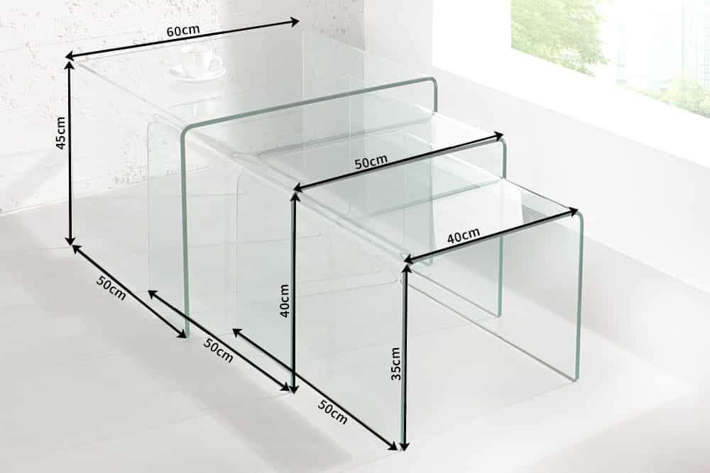 Design 3er Set Glas Couchtisch FANTOME 60cm Beistelltische transparent