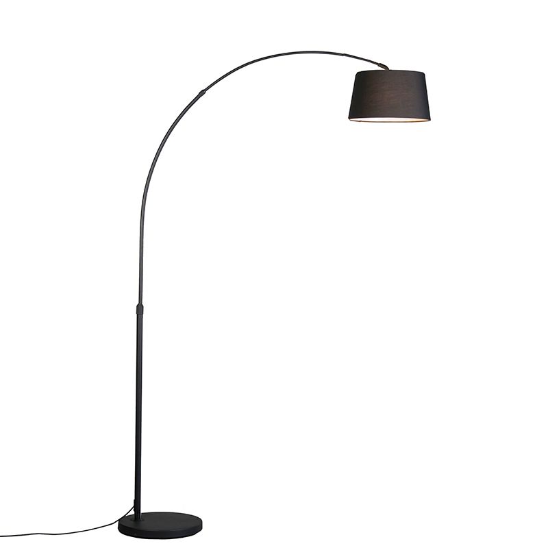 Moderne booglamp zwart met zwarte stoffen kap - Arc Basic