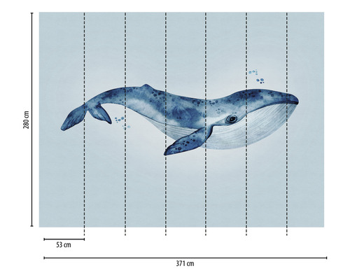 Vliesbehang 38300-1 The Wall Blue Whale Watercolor 7-delige set 371 x 280 cm