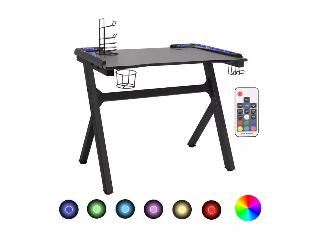 Bureau de jeu à LED en forme de Y Noir 110x60x75 cm