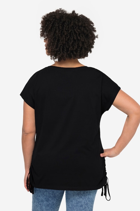 T-Shirt, oversized, Rundhals, seitliche Raffungen