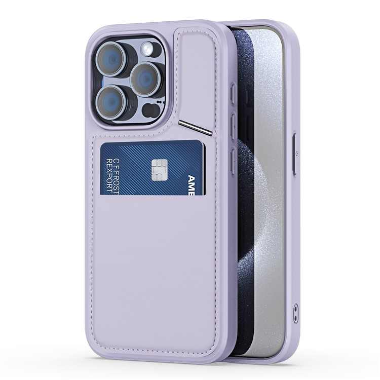 iPhone 15 Pro MagSafe Hybrid Leder Hülle mit Kartenfach   Kickstand Aufsteller (RFID Schutz) - Lila