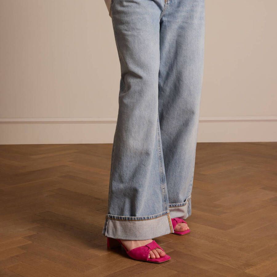 Manfield Dames Roze suède sandalen met hak