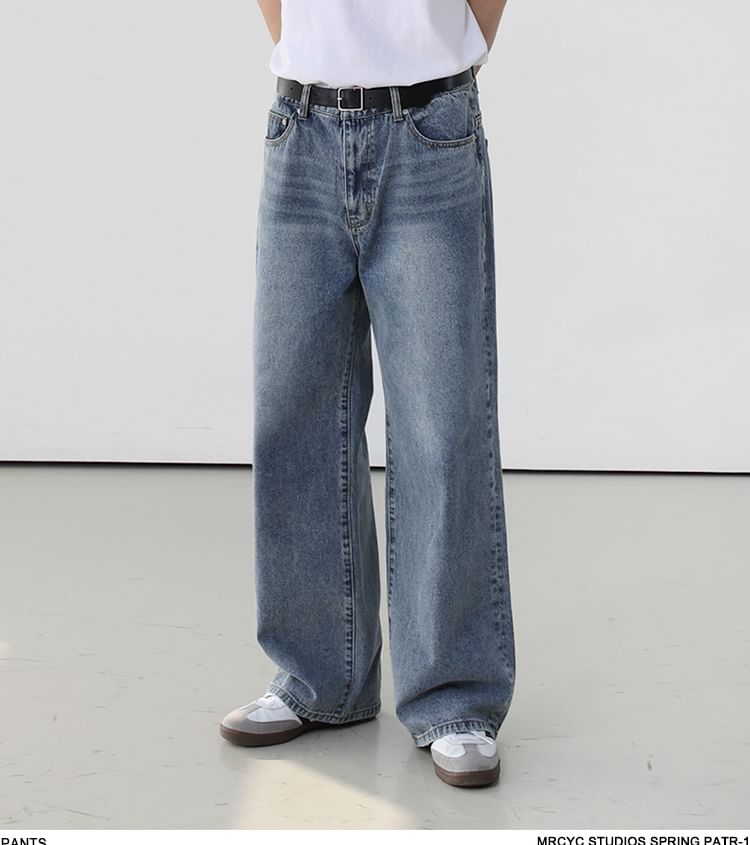 MRCYC - High Waist Washed Wide Leg Jeans