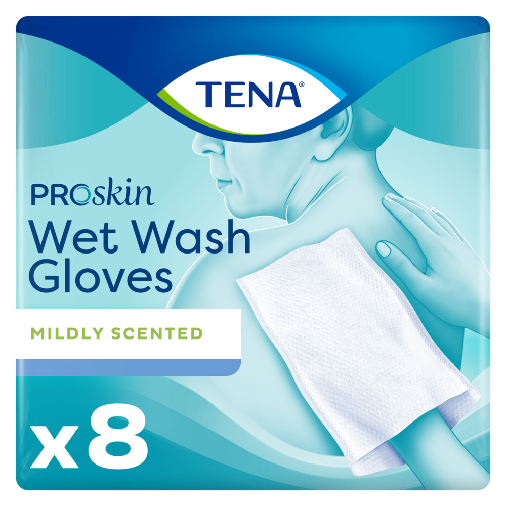 3x TENA Proskin Wet Wash Gloves Mild Geparfumeerd8 stuks