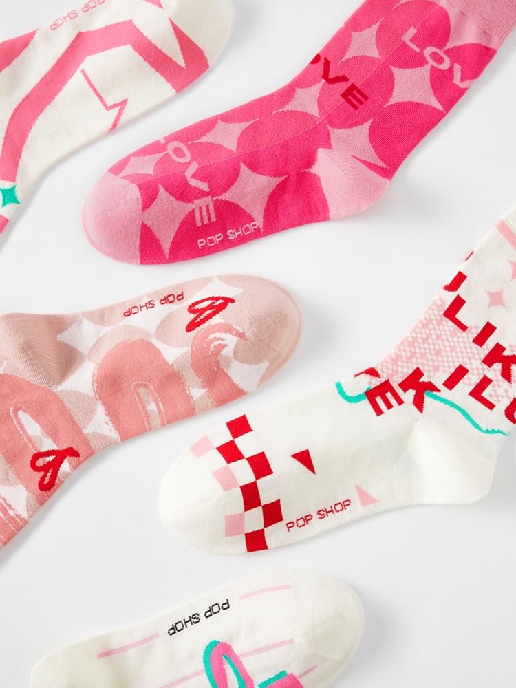 Lychee - Kleurpaneel Hartletters Mid-Calf Sokken (Diverse Ontwerpen)