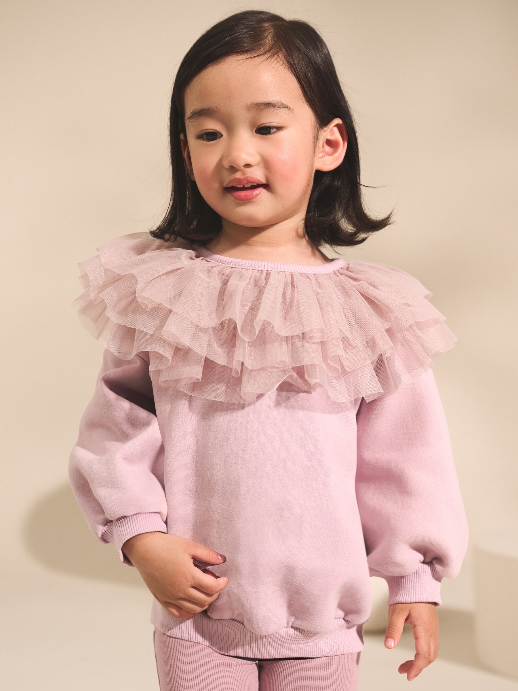 Lichtroze - Set van sweatshirt met ruches en uitlopende legging (3mnd-7jr)