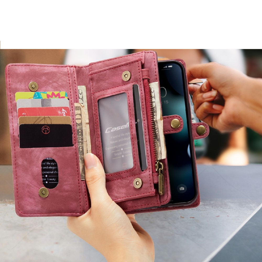 iPhone 13 2in1 Leder Tasche   Magnet Hardcase Karten Etui - Rot