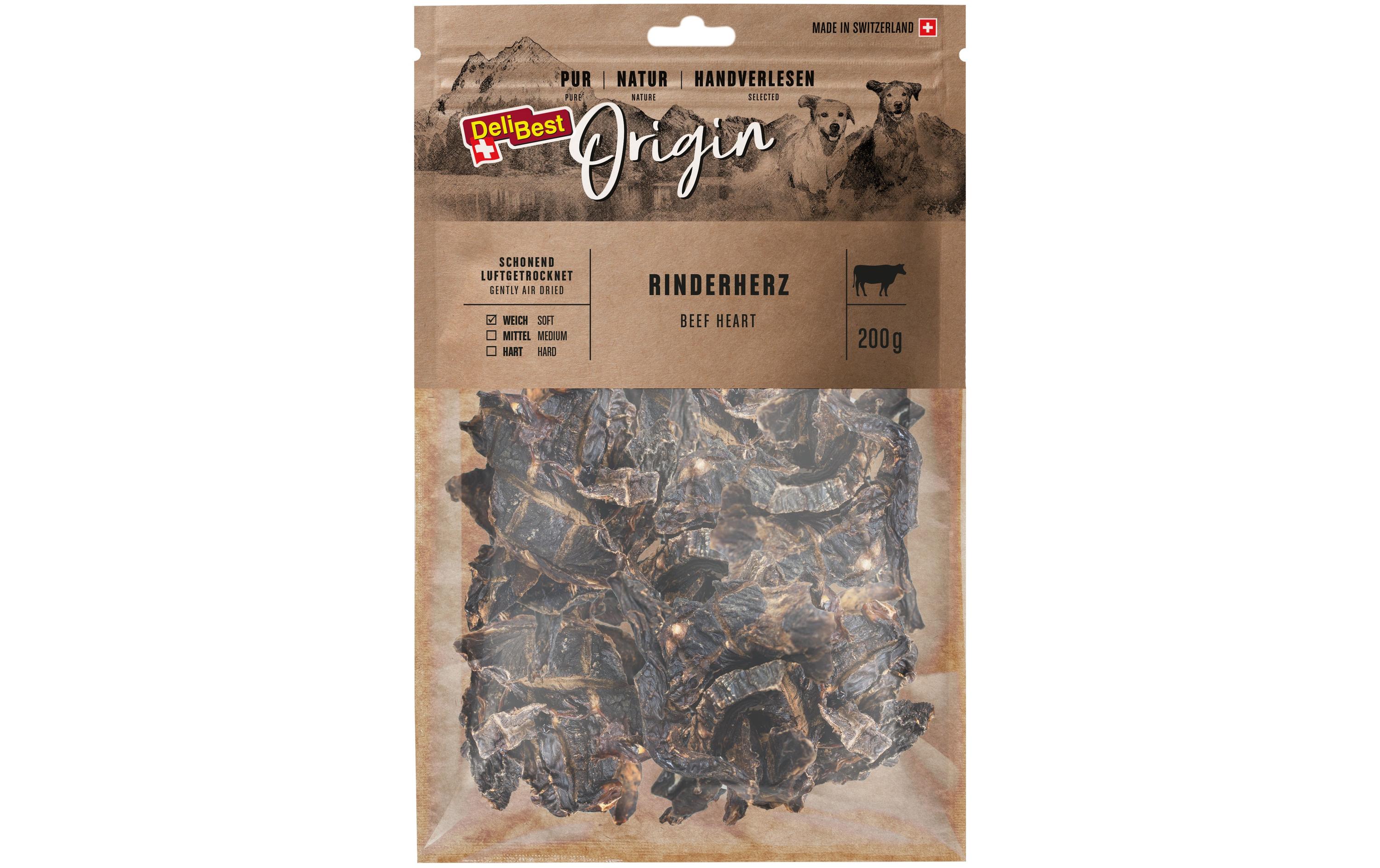 Kausnack Origin Rinderherz 200 g, Schweizer FleischLuftgetrockneter Kauartikel für Hunde