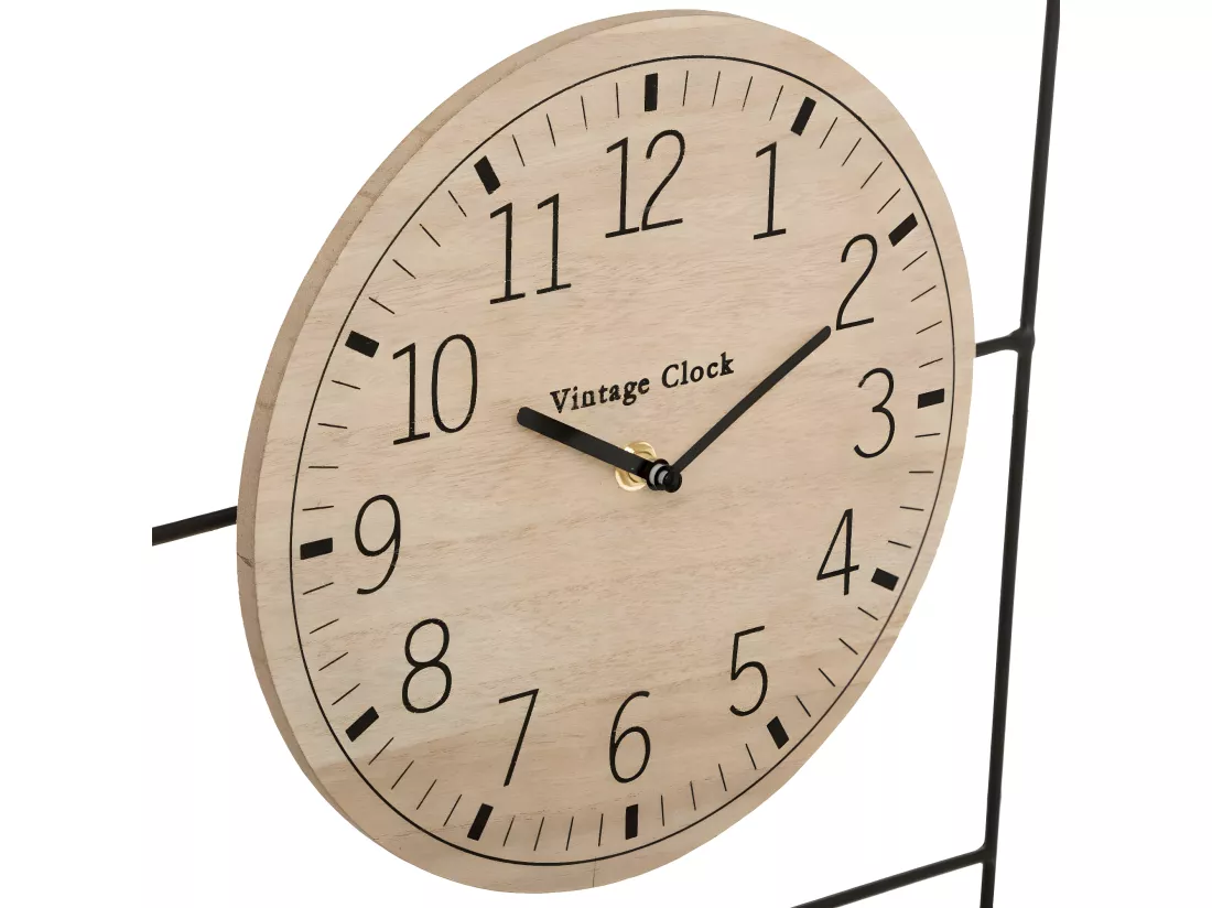 Pendule murale en métal et Bois avec Calendrier perpétuel et Plante verte en pot