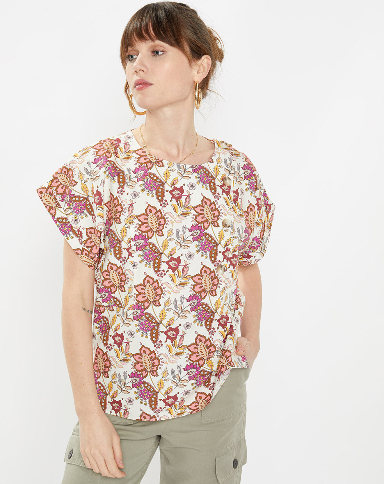 Galeries Lafayette Top Eole imprimé écru/multicolore