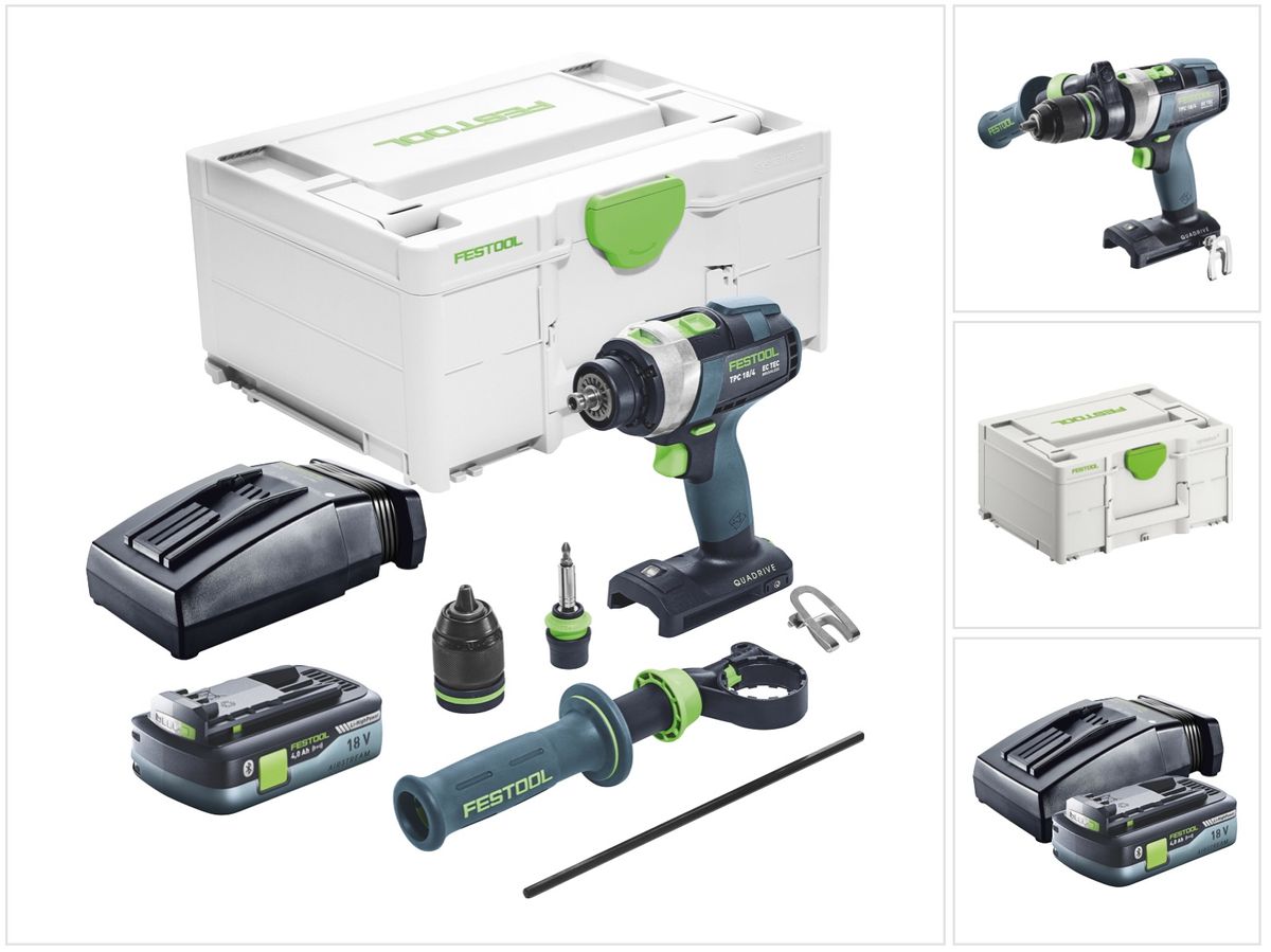 Festool TPC 18/4 I-Basic Accu Slagboormachine 18 V 75 Nm Borstelloos + 1x 4,0 Ah Accu + Lader + Systainer