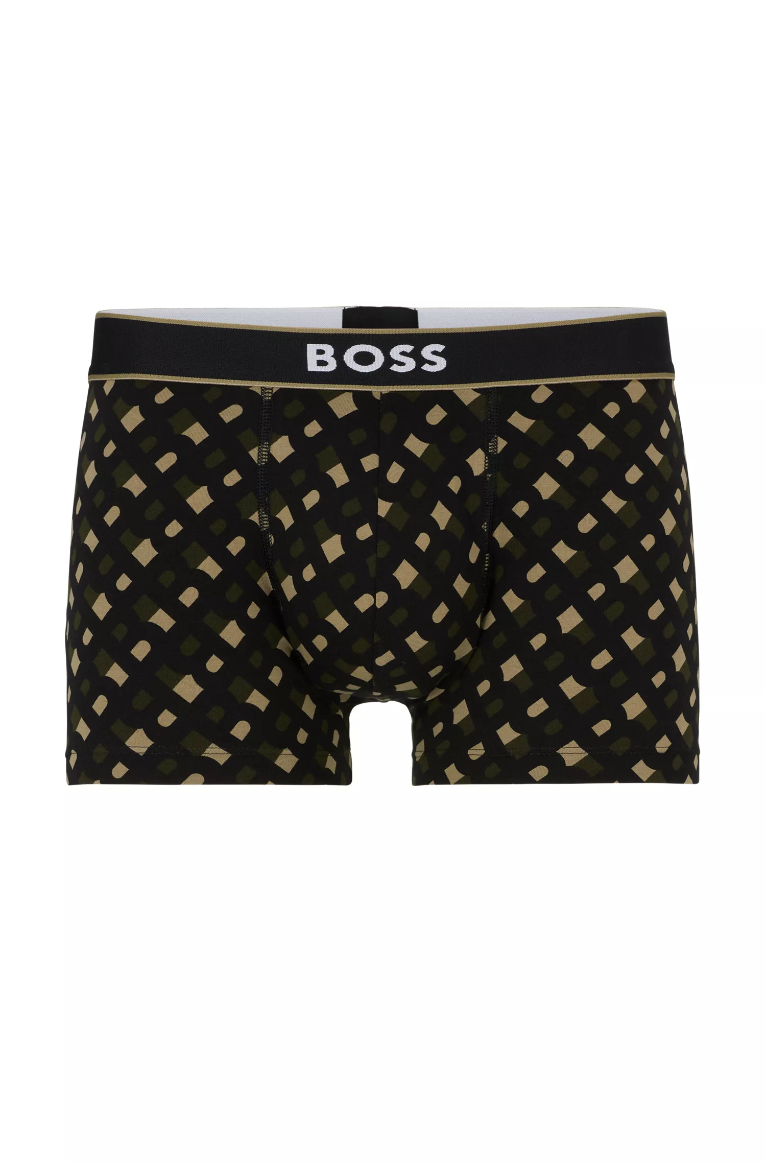 Cueca boxer BOSS preta em algodão stretch com cós com o logotipo da marca.