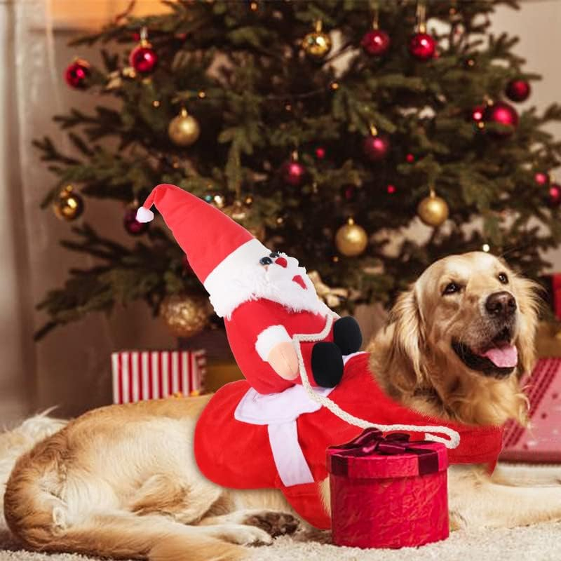 (Gr. L) Haustier Weihnachts Kostüm Reitender Weihnachtsmann für Hunde / Katzen - Rot