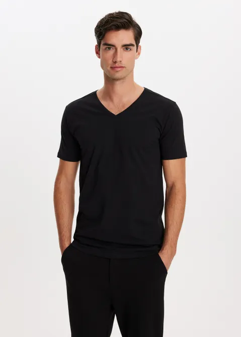 Basic t-shirt met v-hals zwart (ZWART)