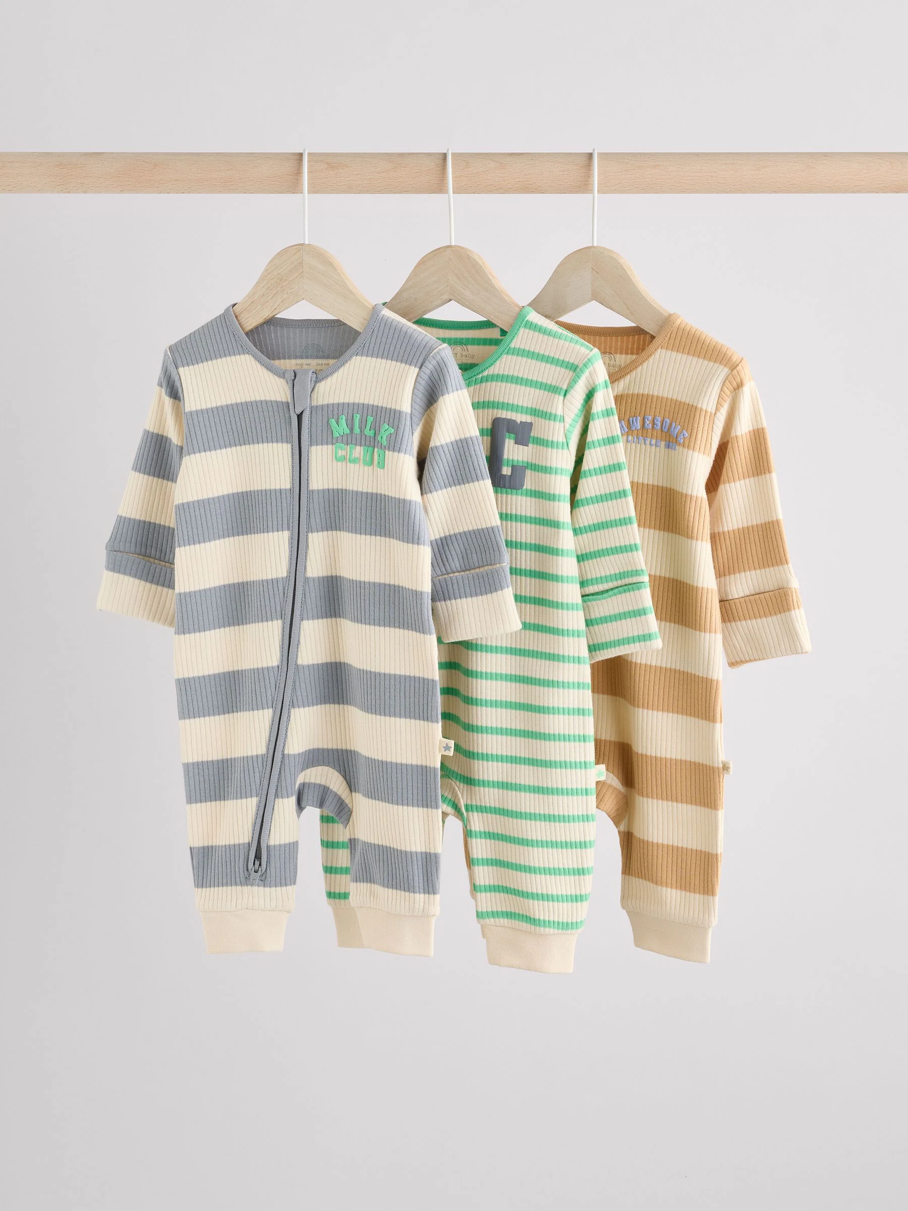 Milk Club naturel - Set van 3 baby pyjama's zonder voetjes met tweewegrits van katoen (0mnd-3jr)