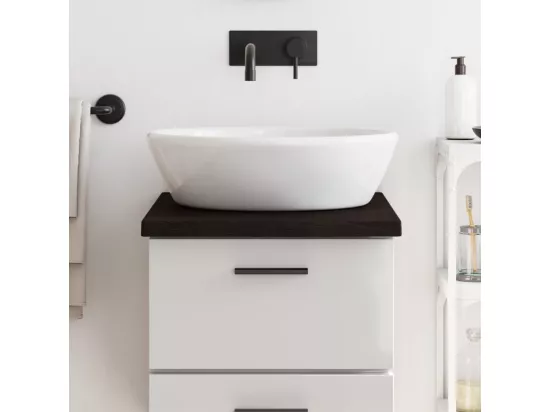 Comptoir de salle de bain marron foncé bois massif traité