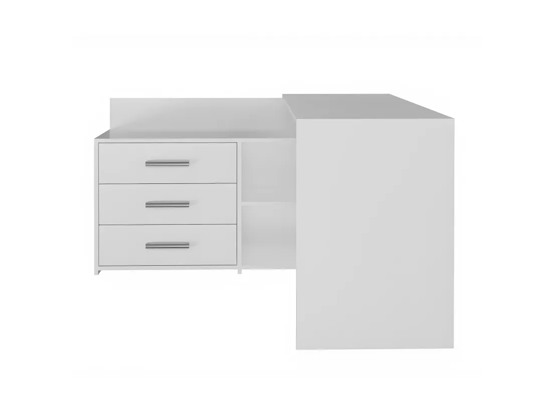MOLINE - Bureau d'angle avec rangement - 3 tiroirs + 2 etagères - 120x50x76 cm - Bureau d'ordinateur