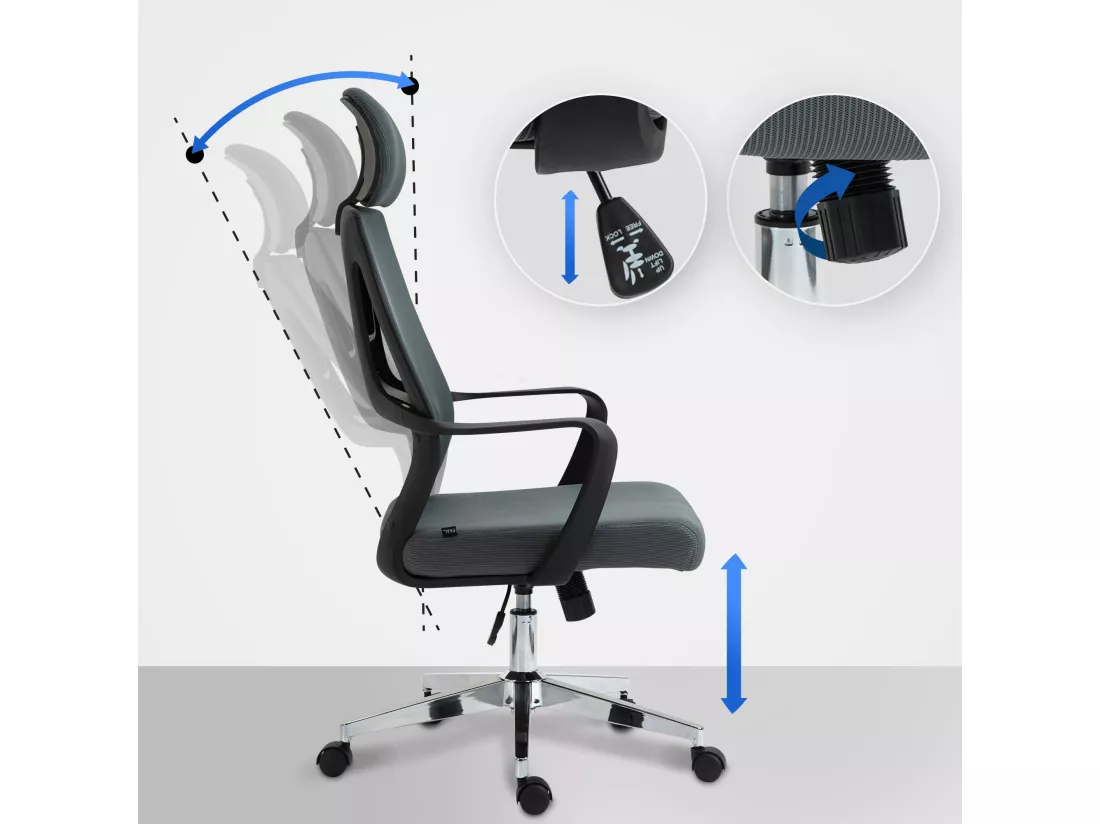 Chaise de bureau - Tissu & Métal chromé - Gris - Kanab
