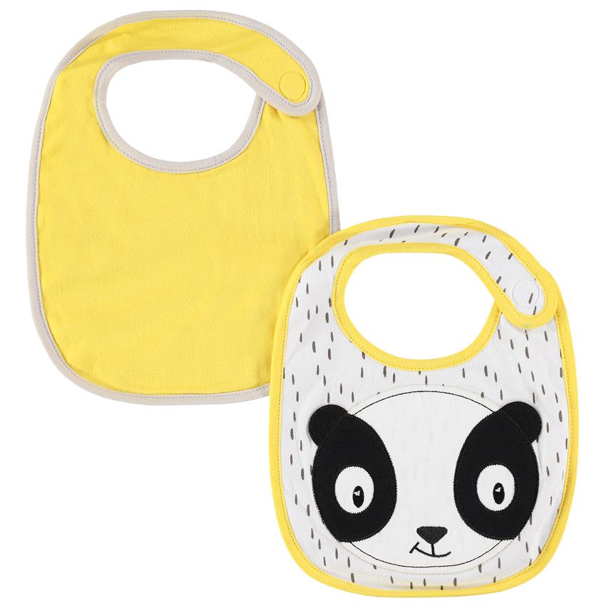 Lot de 2 bavoirs courts avec motif / uni - Jaune