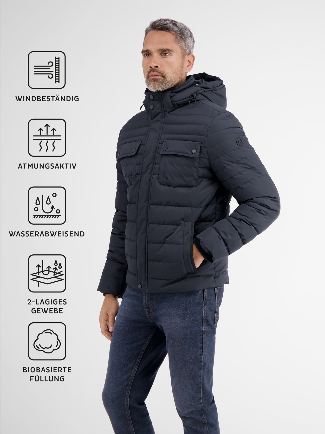 Steppjacke mit abnehmbarer Kapuze