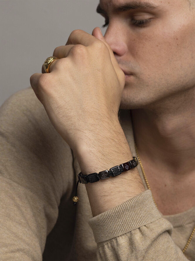 Nialaya Men's Ceramic Flatbead Bracelet in Red and Black Red / black