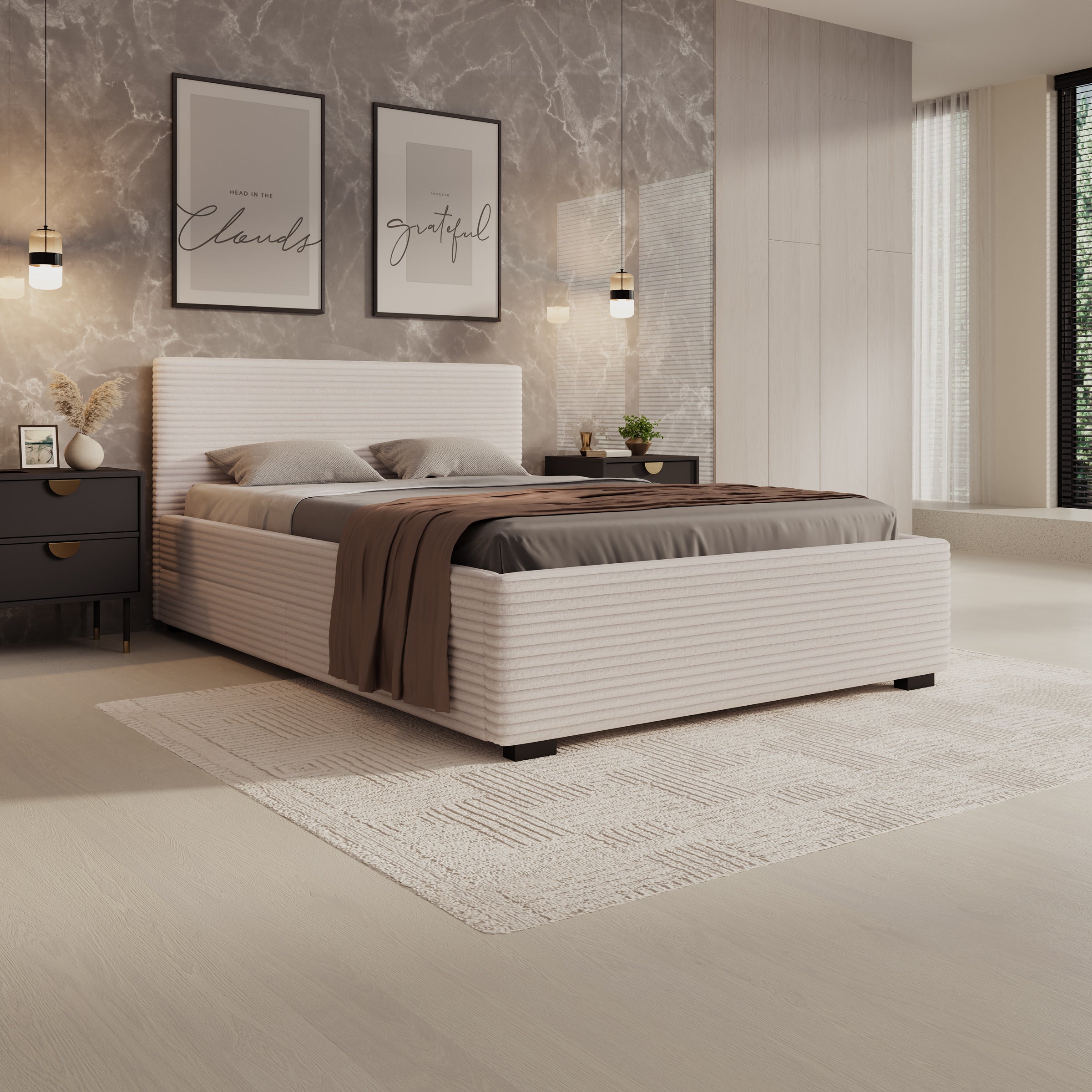 Loox - Tweepersoonsbed - Beige ribstof - 140x200 cm