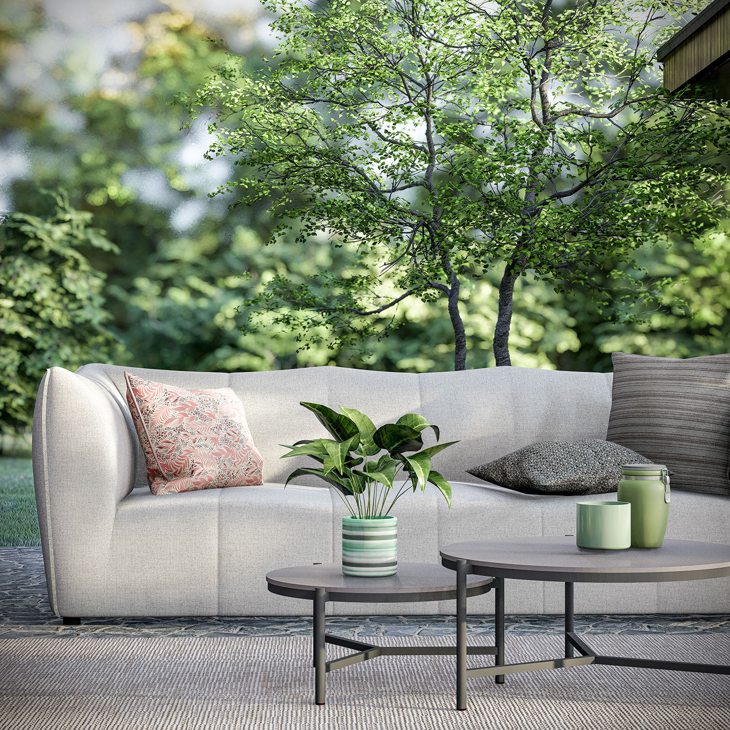 Loungetisch rund mit Keramikplatte