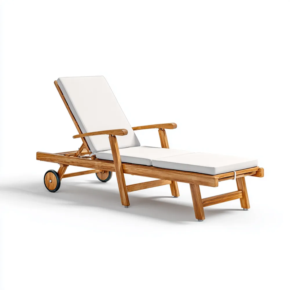 Gartenliege Holz mit Rädern – verstellbar – Natur/Weiß – 200x65x35 cm