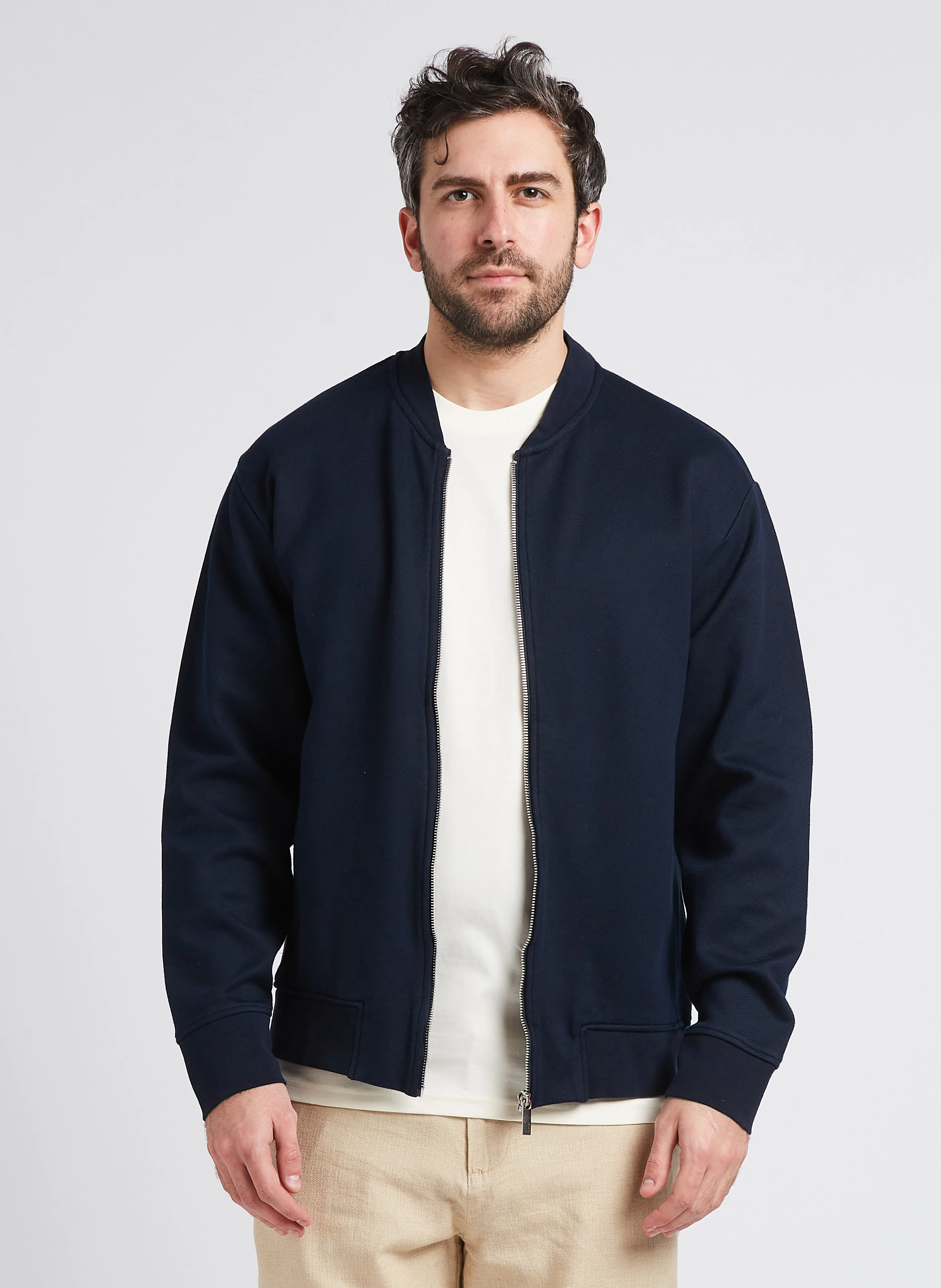 MACK - Bomber décontracté col montant en coton bio mélangé | Bleu
