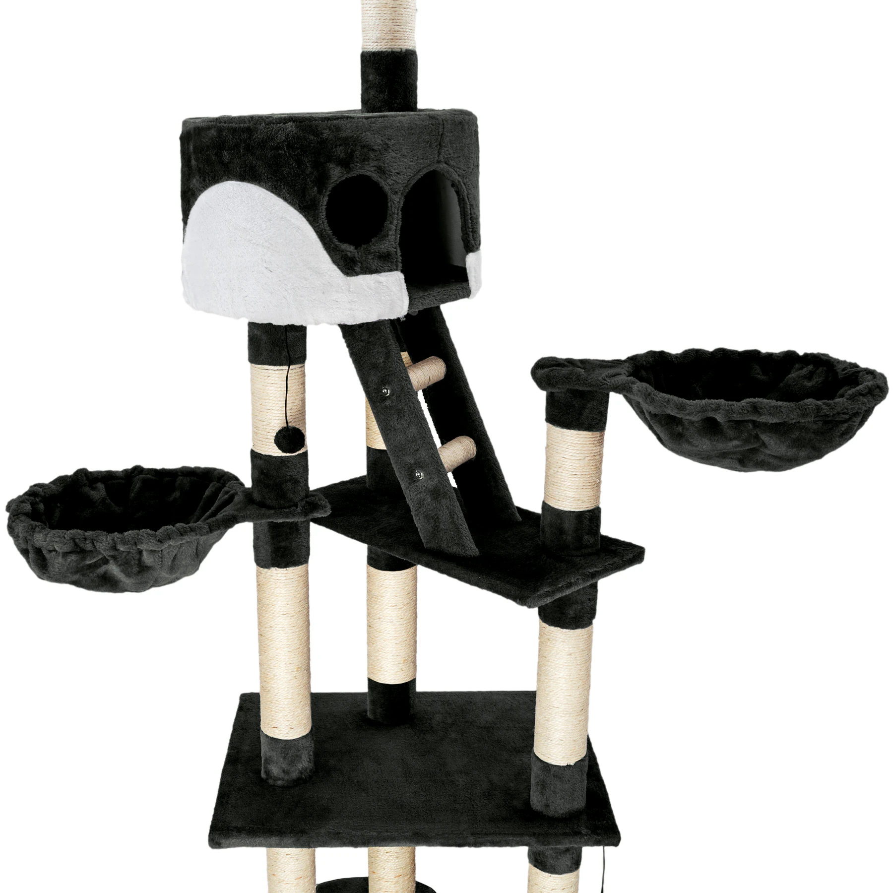 tectake® Kratzbaum, 243 bis 260 cm, mit 2 Katzenhäusern, inklusive 2 Treppen, 2 Spielbällen, Deckenspanner und Kippschutz