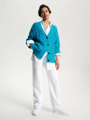 Cardigã oversized com decote em V e textura tonal