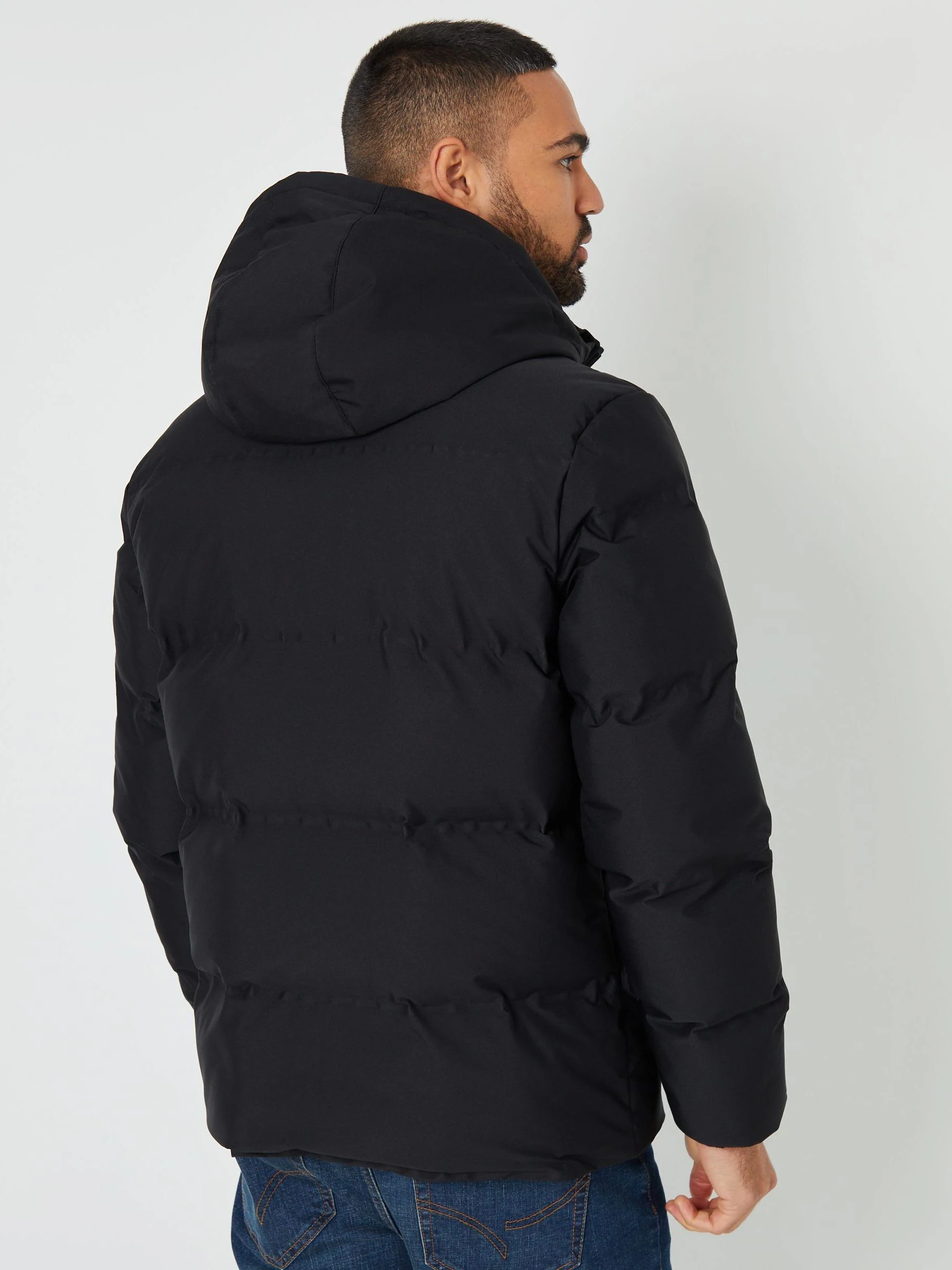 Zwart - Threadbare zwarte waterdichte pufferjas met capuchon
