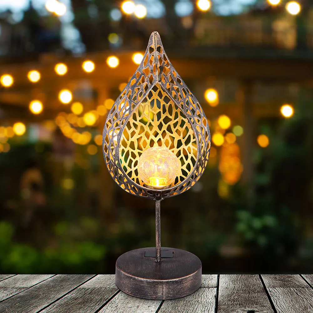 LED Solarleuchte, Feuer-Effekt, Tropfen-Optik, crackle, gold