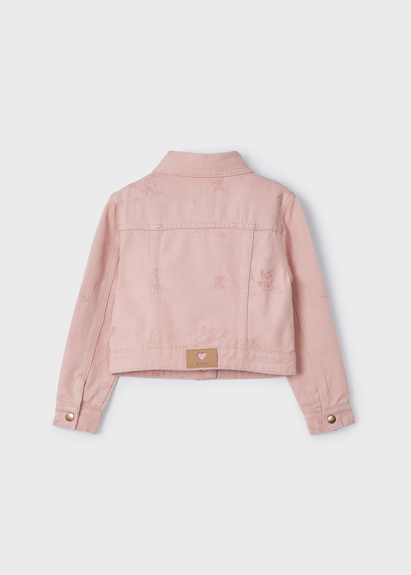 Jaqueta de sarja bordada cor blush para meninas