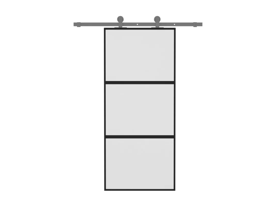 Porte coulissante noir 90x205 cm verre trempé aluminium