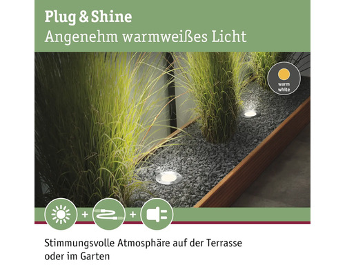 Paulmann Plug & Shine LED inbouwspot, rond, IP65, 3,6W, 300 lm, 3000 K, zilver, 230/24 V