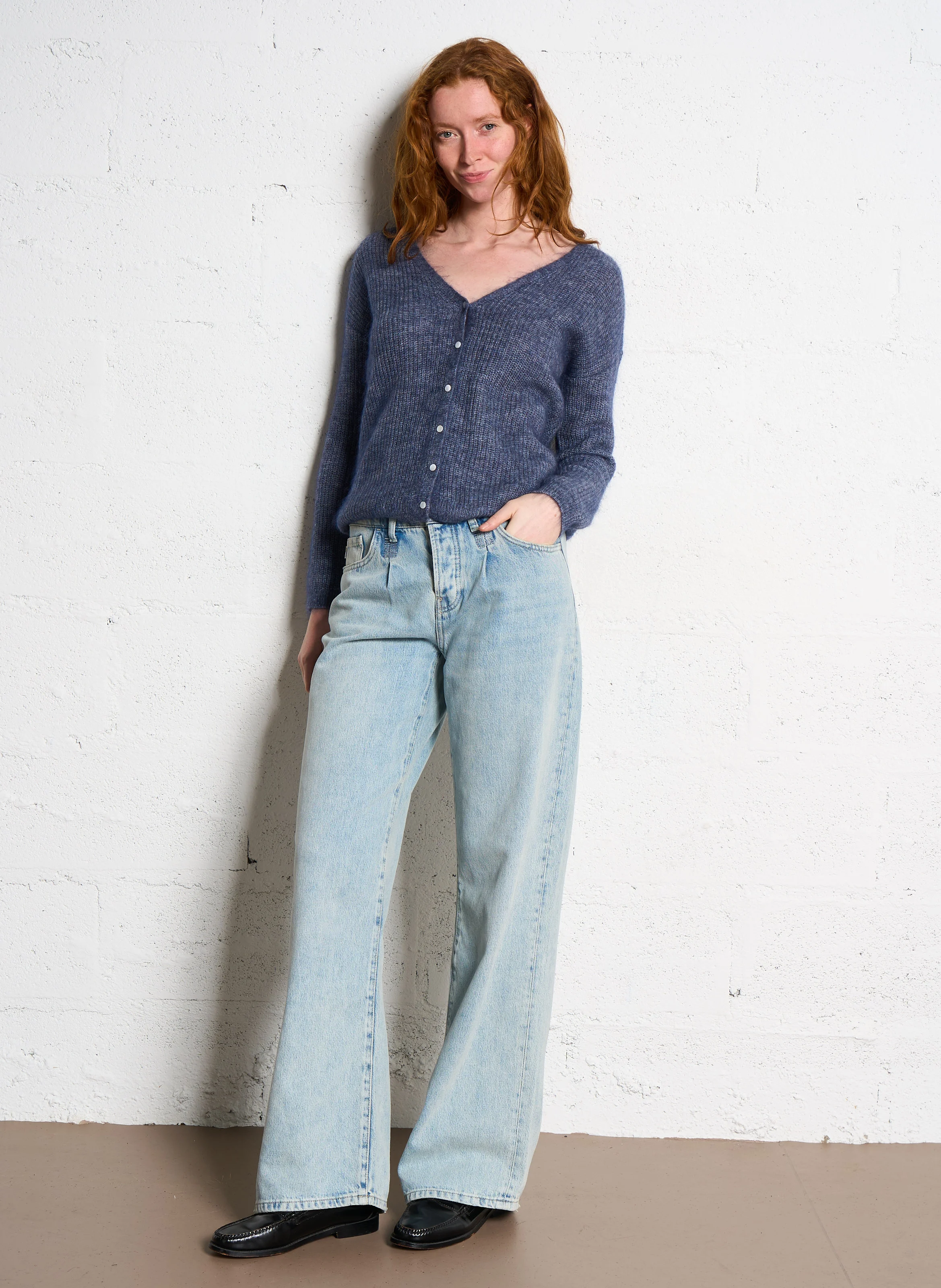 PADDY - Gilet col v en laine mélangée | Bleu