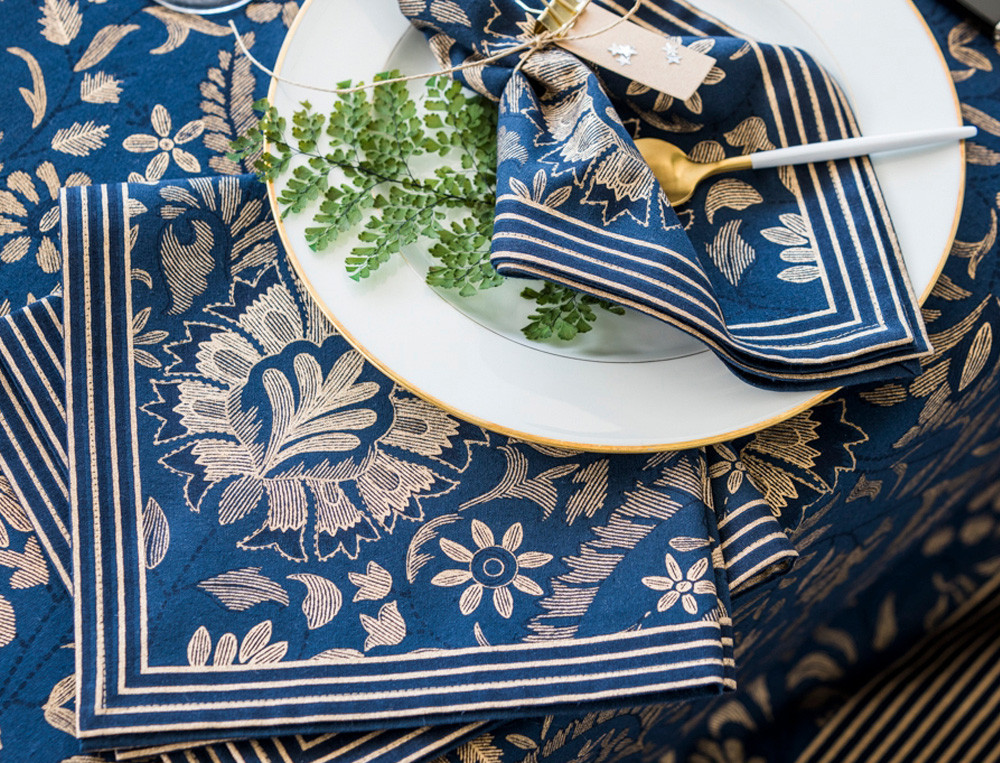 Lot de 2 serviettes de table imprimées-Bleu de minuit
