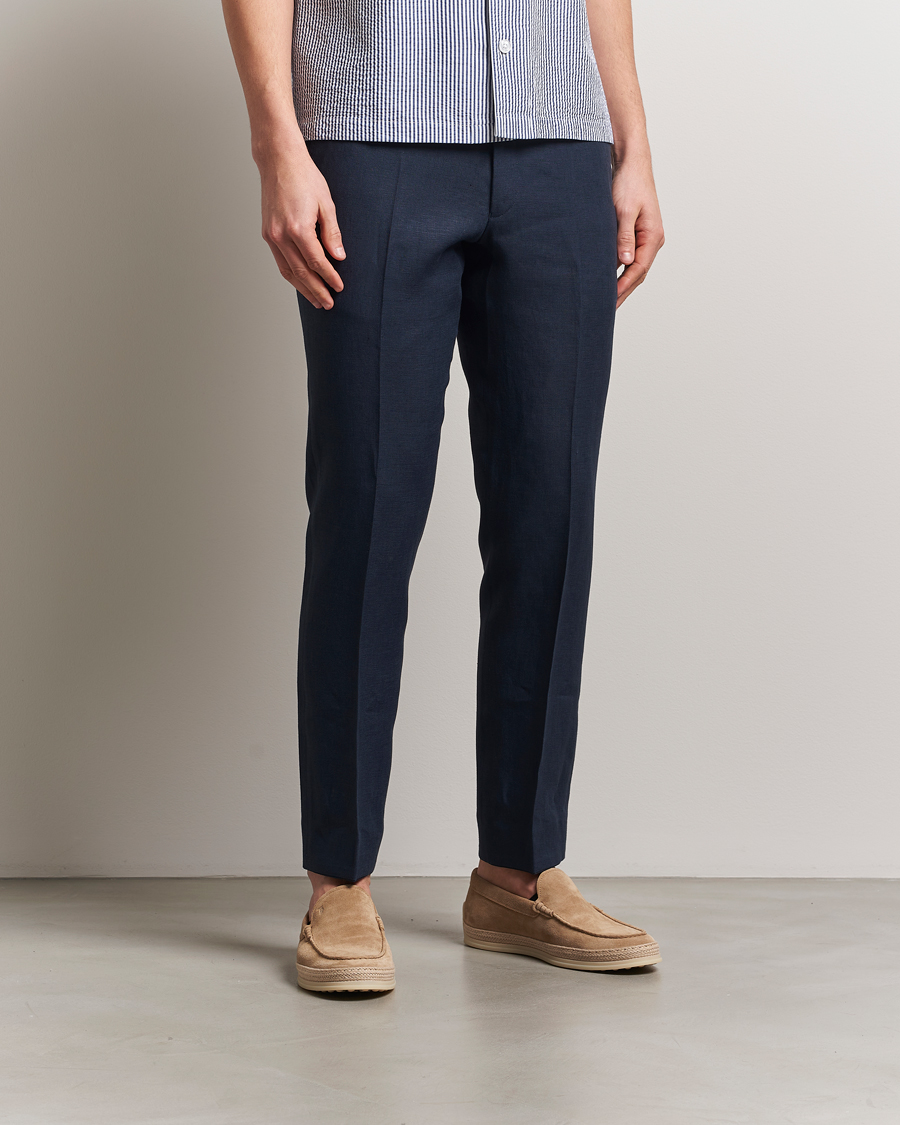 Oscar Jacobson Dandy Linen Trousers Navy