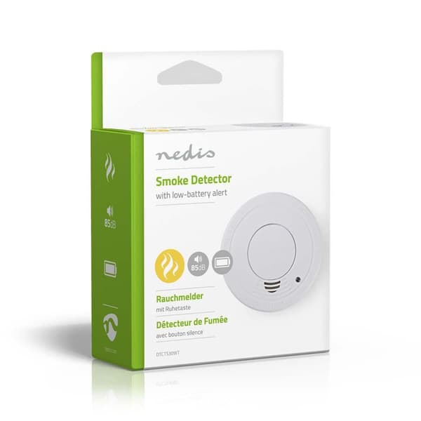 Nedis Røykvarsler | Batteri drevet | batteritid opp til: 1 år | EN 14604 | Med pause knapp | Med test knapp | 85 dB | ABS | Hvit