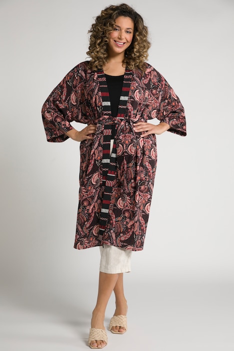 Kimono, Paisley, offene A-Linie, 3/4-Arm