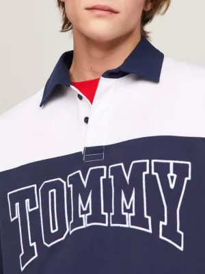 Camisa de rugby universitária oversized com blocos de cores