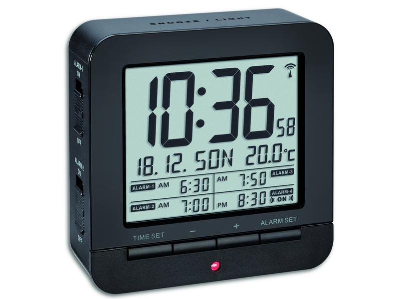 TFA Dostmann Digitalwecker mit Temperaturanzeige Schwarz Funktwecker mit Snooze-Funktion