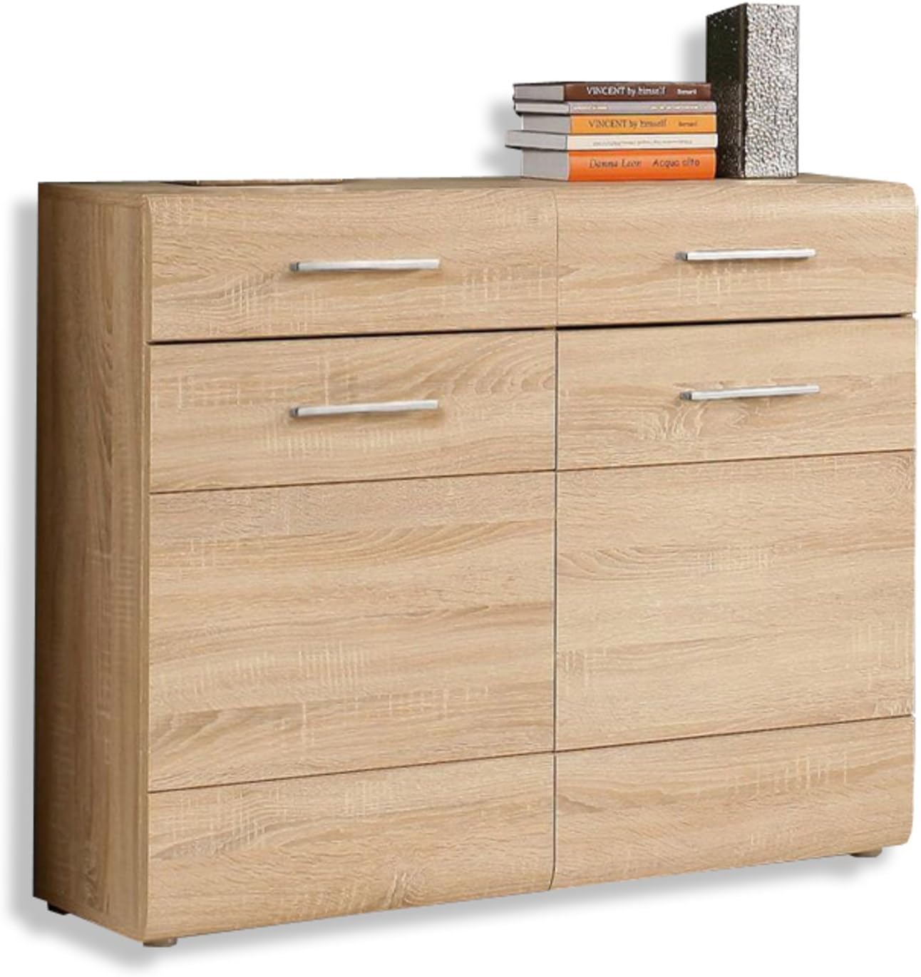 FORTE COMBINO Spezial Schuhschrank 100, Schuhschrank mit 2 Türen und 2 Schubladen, Flurschrank, Holzwerkstoff, Sonoma Eiche Holzdekor, 100,1 cm breit x 81,7 cm hoch x 34,7 cm tief ZR9245484