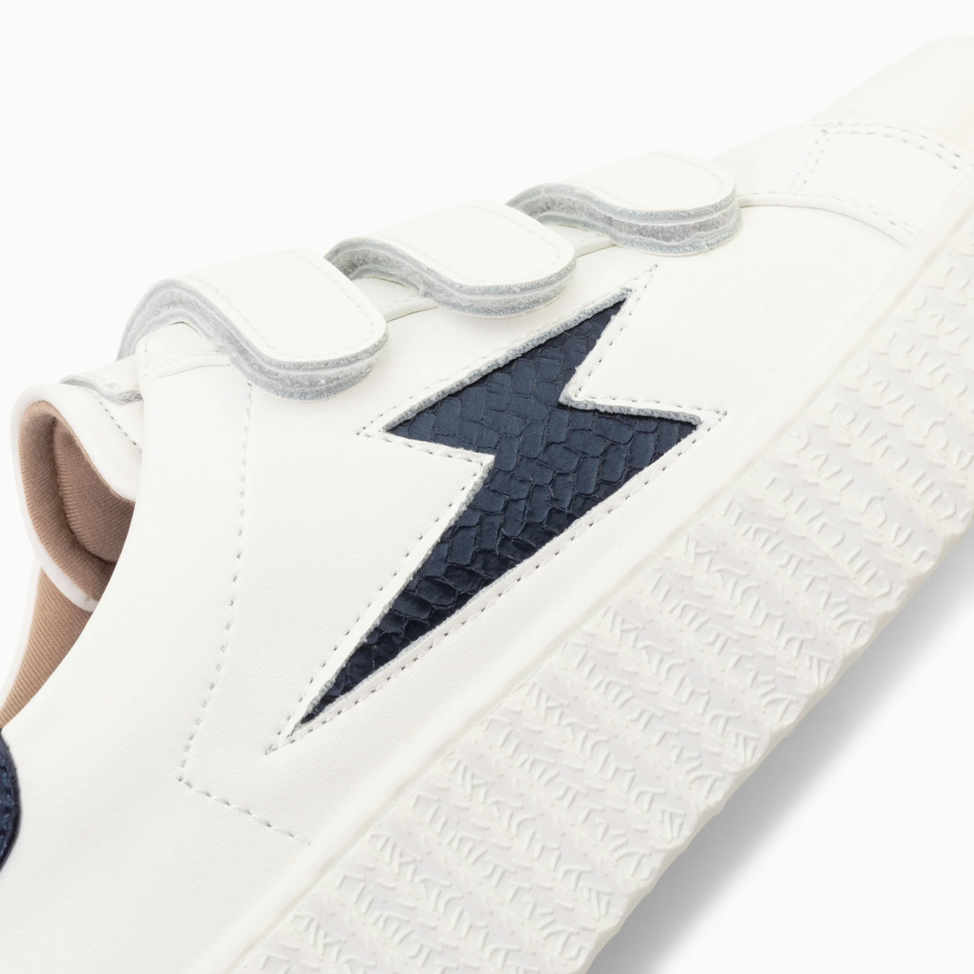 Sneakers-Baskets éclair Eva blanc et bleu marine serpent à scratchs