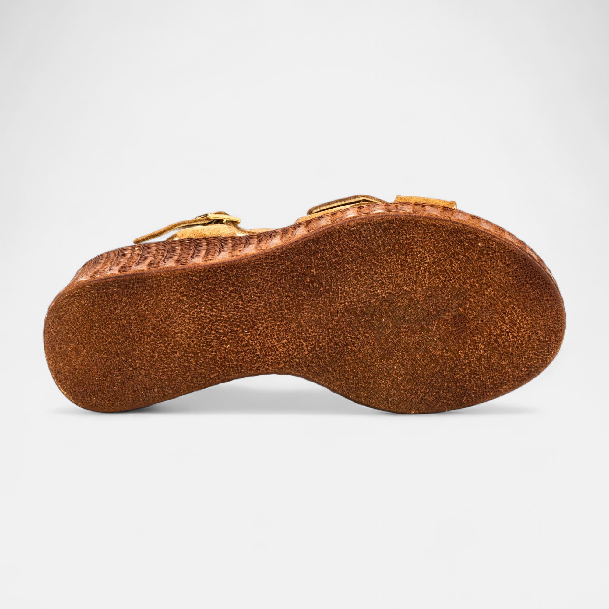Nu-pieds à talon compensé Femme en cuir camel